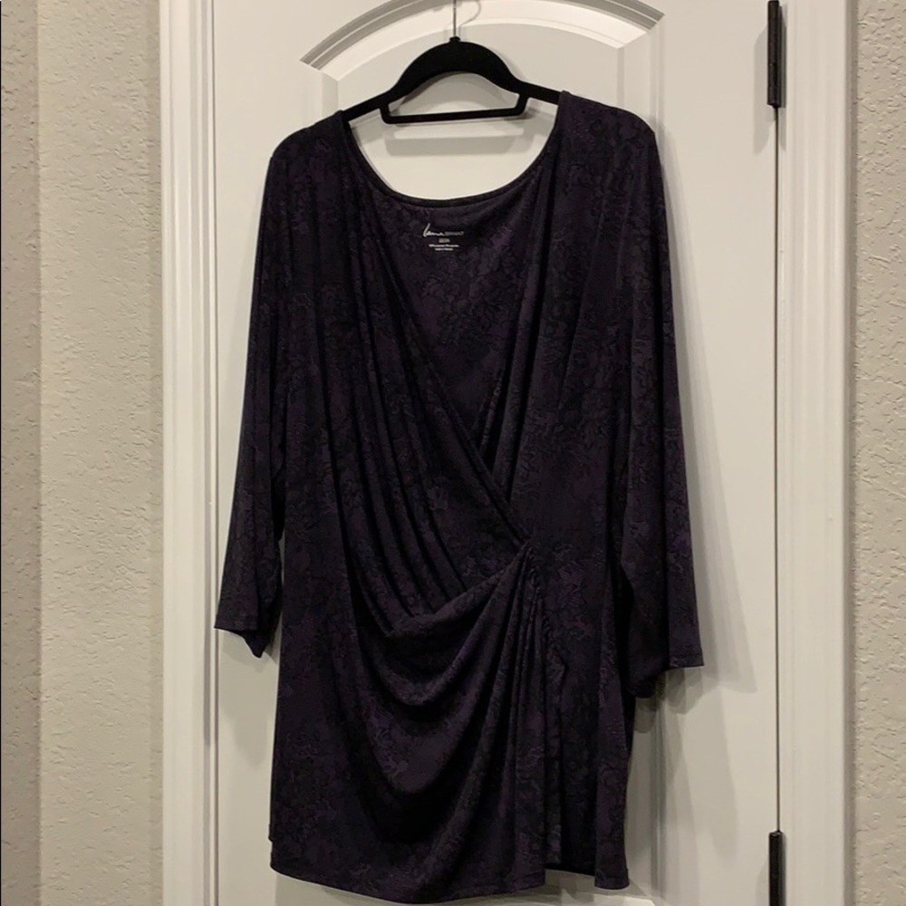 Lane Bryant Purple Black Lace Print Jersey Top